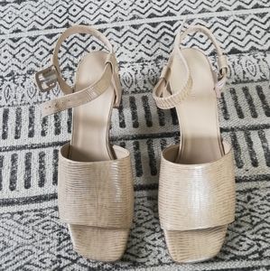Everlane Block Heel Sandal Cream Snakeskin